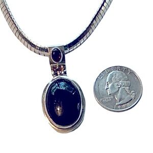 Sterling silver omega w black onyx garnet pendant‎ vintage - ESTATE 925 marked